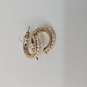 Madewell 14KGold Over Sterling Silver Pearl Hoop Earrings Dainty Feminine